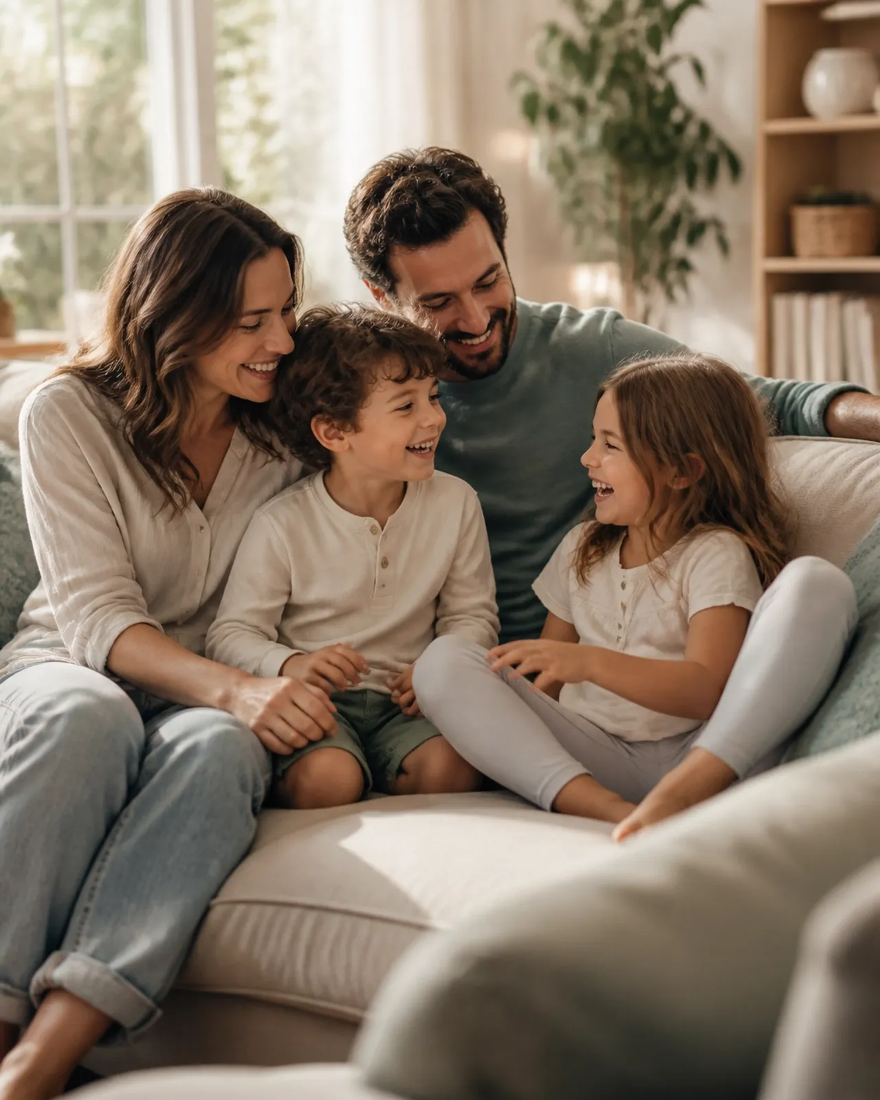 A happy family relaxing together at home